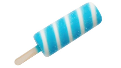 Blue raspberry popsicle with white stripes isolated PNG, refreshing summer treat on transparent background for graphic design