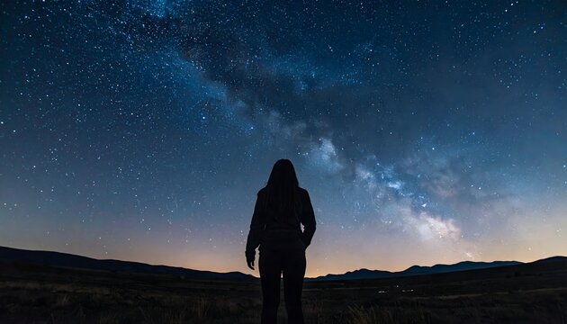 Silueta de persona contemplando la V&iacute;a L&aacute;ctea en paisaje nocturno bajo cielo estrellado