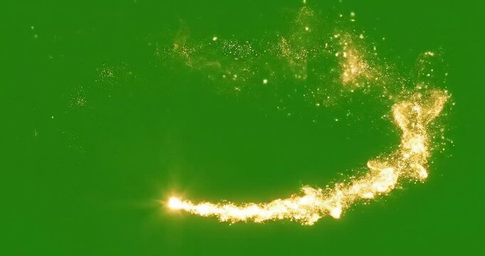 Golden particles swirling in a circular motion on a green background creating a mesmerizing light trail effect in a realistic high definition video with 1080p and HD
