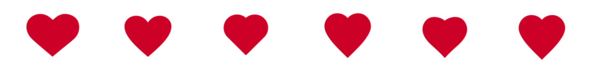 Solid Red Heart Icon Set Vector - Love Romance Symbol Collection Valentine Filled Shape Row Banner Border Flat Design Classic Traditional Wedding Romantic Passion Element Clipart Greeting Card 