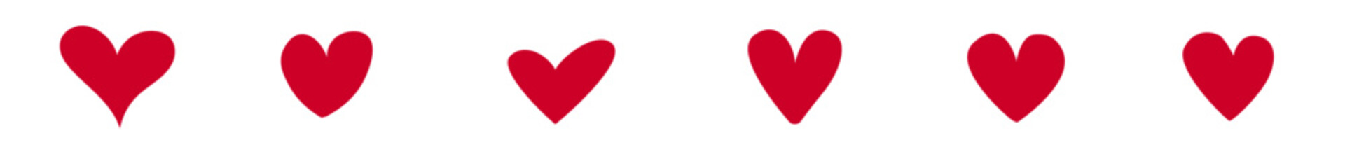 Red Heart Icon Set and Hand-Drawn Doodles for Social Media Like Button Game Life Meter and Health Rating. Flat Vector Symbols of Love Romance and Wellness Isolated on White for Web UI App Design.