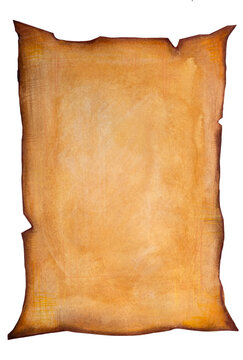 Hand painted illustration of a piece of old brown worn parchement paper. Ancient scroll. Transparent PNG