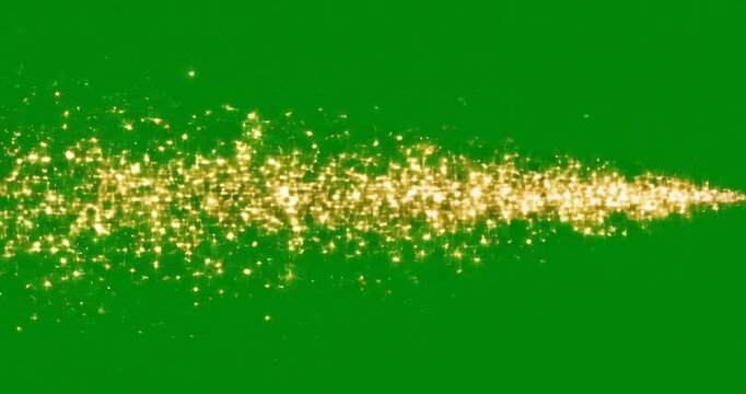 Golden particles exploding and dispersing on green background dynamic motion video clip with sparkling gold dust with explosion and luxury and movement and shining