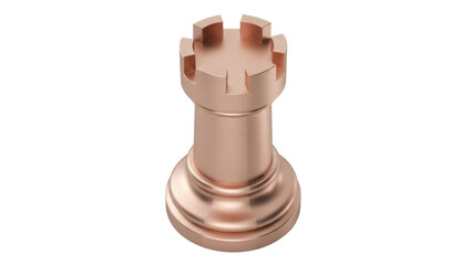 Copper chess rook isolated PNG on transparent background, strategic game piece for board games and...