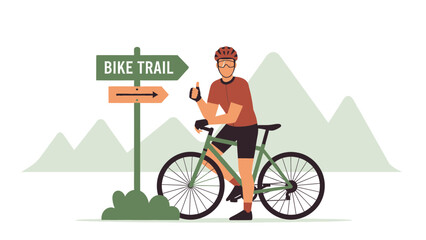 Fototapeta premium Enthusiastic Cyclist Taking a Break on Bike Trail Adventure in Nature