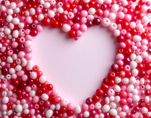 Obraz premium Heart Shaped Red Pink and White Seed Beads Arranged on Pink Background