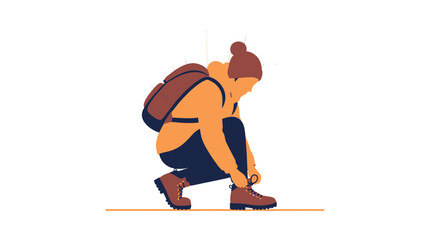 Female Hiker Tying Shoelaces Prepared For Adventure In Nature Illustration