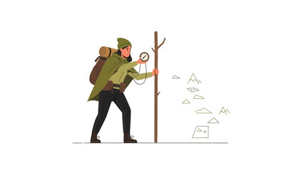 Female Hiker Using Compass For Navigation Outdoor Adventure And Mountain Route