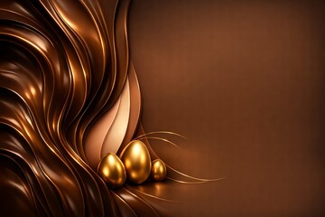 Obraz premium Luxury Easter chocolate background with golden eggs and flowing melted waves and right side copy space