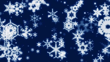 Large glowing white snowflakes sparkling on blue background. Snowflake graphic backgrounds with detailed twinkling snow flakes. Soft snowflakes for Christmas background or winter scene. - Powered by Adobe