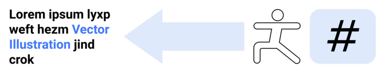 Obraz premium Stick figure moving toward a metadata tag icon via leftward arrow. Ideal for concepts thumbs up direction, navigation, interaction, action, communication, digital media, simple landing page