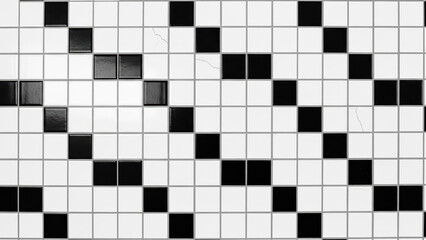 Fototapeta premium Modern black and white tile mosaic wall with gray grout
