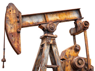 Collection set of rusty oil pump jacks isolated on transparent or white background, png