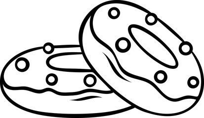 Mardi Gras doughnuts with pearls icon in doodle sketch style. Minimalist black and white line art for festive pastry, New Orleans
