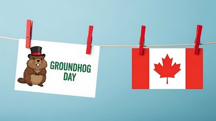 Groundhog day canadian celebration with furry weather predictor