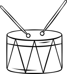Simple black and white doodle of a drum. Sketch style icon for Mardi Gras, carnival parade, rhythm, or musical performance theme