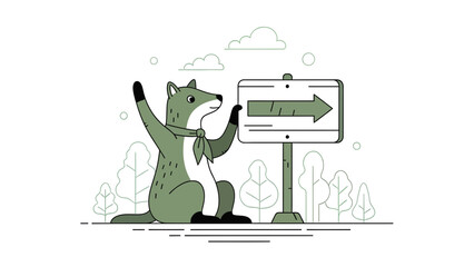 Friendly Fox Guiding With Directional Sign In Verdant Forest Illustration