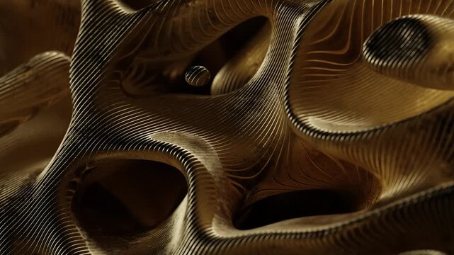 Close-up of an intricate abstract golden texture with flowing patterns and shapes 3D Smooth Luxury. Concept featuring abstract, gold, texture, patterns, 3d.