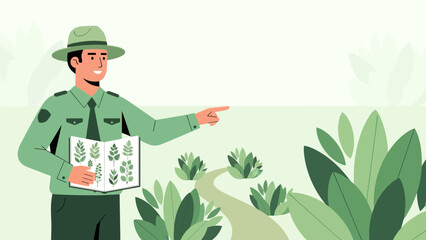 Friendly Park Ranger Explaining Local Plant Life And Nature In National Park