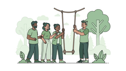 Friends Build a Homemade Swing Together in the Woods for Outdoor Fun