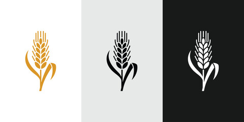 Minimal wheat grain logo icon set, Organic agriculture cereal symbol vector illustration © MdTaz