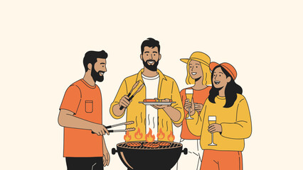 Friends Enjoying Summer Barbecue Happy Togetherness Outdoor Gathering