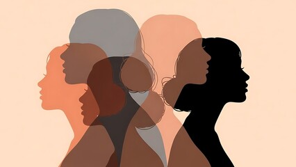 Diverse group of women in profile silhouettes against a warm gradient background