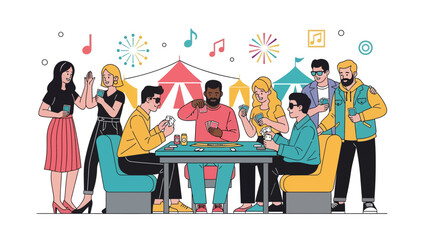 Friends Gathering For Game Night In Vibrant Setting Enjoying Lively Atmosphere