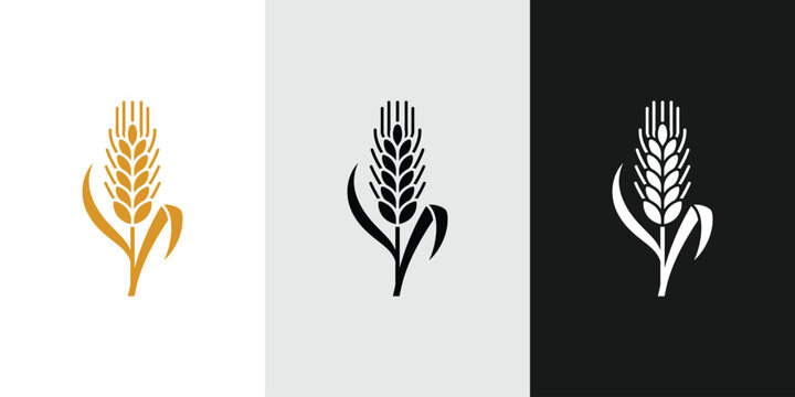 Minimal wheat grain logo icon set, Organic agriculture cereal symbol vector illustration