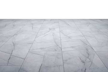 Clean white marble tiles with natural gray veining on transparent, spacious and minimal, ideal for backgrounds, product presentations, and advertising design.