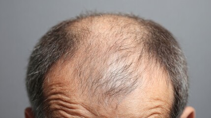 Obraz premium Close-up image showing the thinning hair and balding scalp in a minimalistic style. AI generated image
