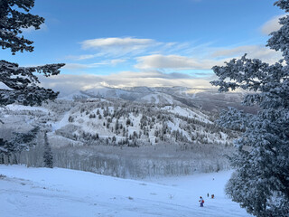 Winter mountain landscape - Wasatch mountains at Deer Valley ski resort. 