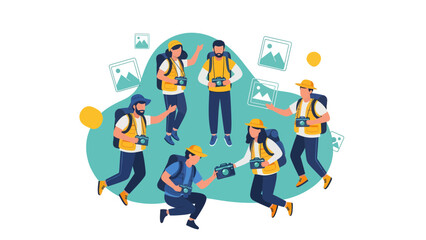 Group Of Photographers Capturing Landscapes On A Collaborative Journey Together