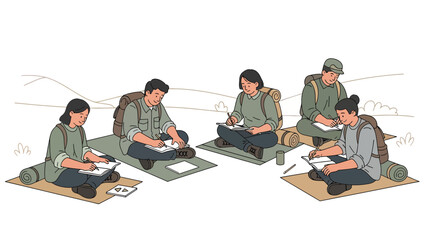 Group Of Students Attending An Outdoor Sketching Class Surrounded By Nature