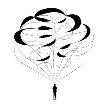 A doodle style illustration showing thoughts