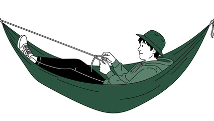Hammock Haven Man Relaxing Tying Knot During An Idyllic Outdoor Camping Holiday