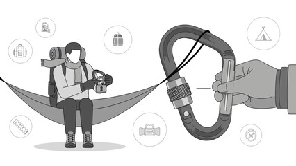 Hammock Camping And Security With A Carabiner And Padlock Illustration