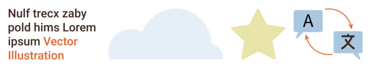 Obraz premium Language learning, global communication, translation tools, digital platforms, user experience, mobile applications. Speech bubbles with arrows, cloud and a star. Language learning and global