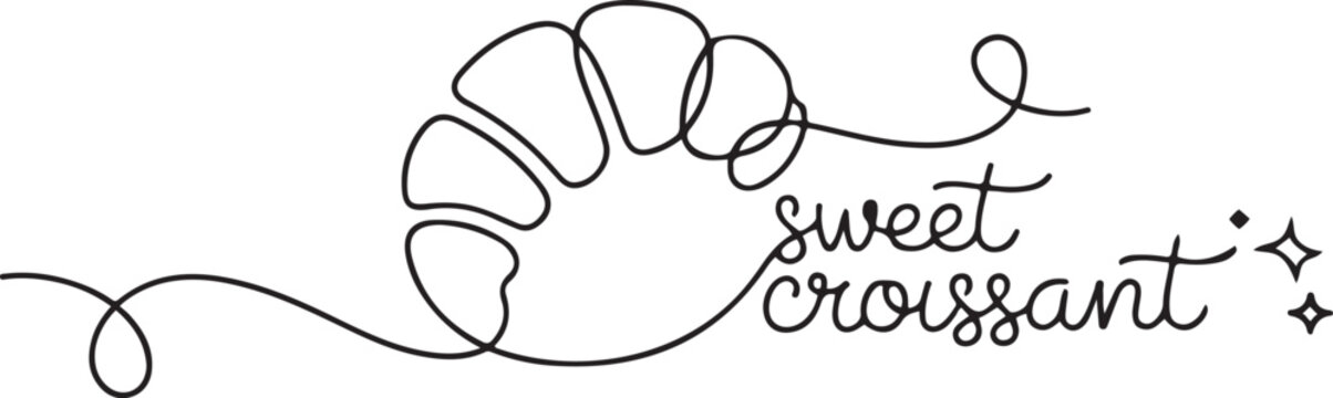 Single continuous line drawing of stylized sweet online croissant cake shop logo label. Emblem pastry store concept. Modern one line draw design. one line Icon drawing