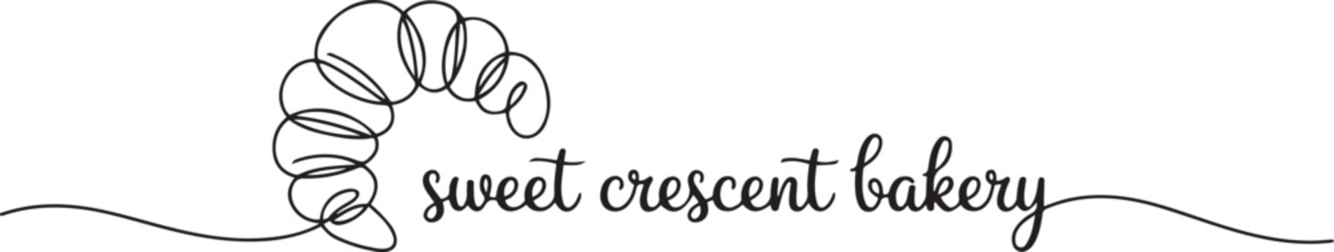 Single continuous line drawing of stylized sweet online croissant cake shop logo label. Emblem pastry store concept. Modern one line draw design. one line Icon drawing