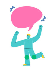 Happy man with speech bubbles. Colorful vector illustration