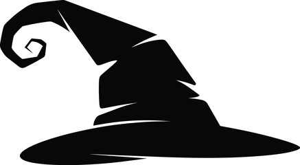 Witch hat silhouette icon, Halloween costume accessory, magic wizard headwear symbol, spooky party decoration, black vector illustration design