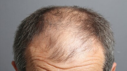 Obraz premium Close-up of a balding scalp illustrating thinning hair. AI generated image