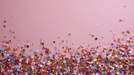Colorful confetti on pink background fills space for celebration and joy moments at party or event