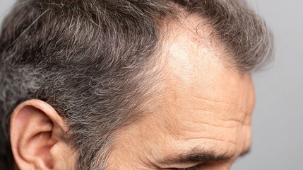 Obraz premium Close-up image showing the thinning hair and balding scalp in a minimalistic style. AI generated image