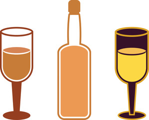 Bottle & Glass of wine Icon Set Eps, Wine Sample Eps, Wine Bottle & Glass Icon Eps