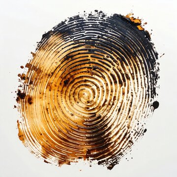 Burned Fingerprint on White Background with Black and Brown Ink