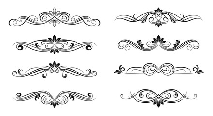 Obraz premium Collection of ornate black horizontal dividers and borders for professional document styling, wedding invitations, and certificates.
