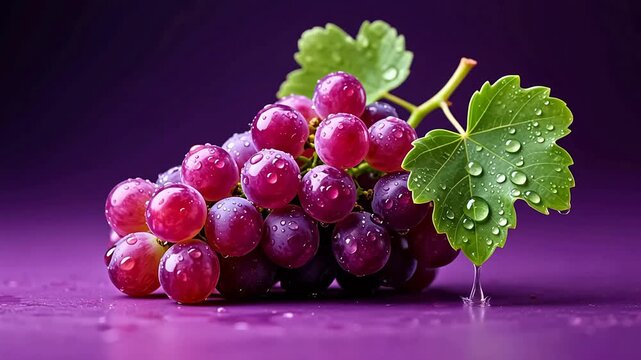 GlisteningPurpleGrapeswithFreshLeaves