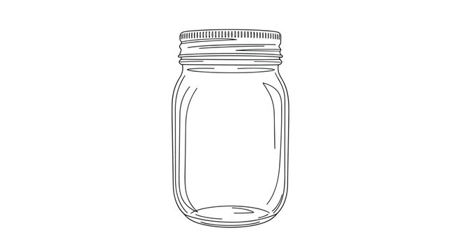 Minimalist black and white line art illustration of a classic glass mason jar with a metal screw-on lid for kitchen storage.